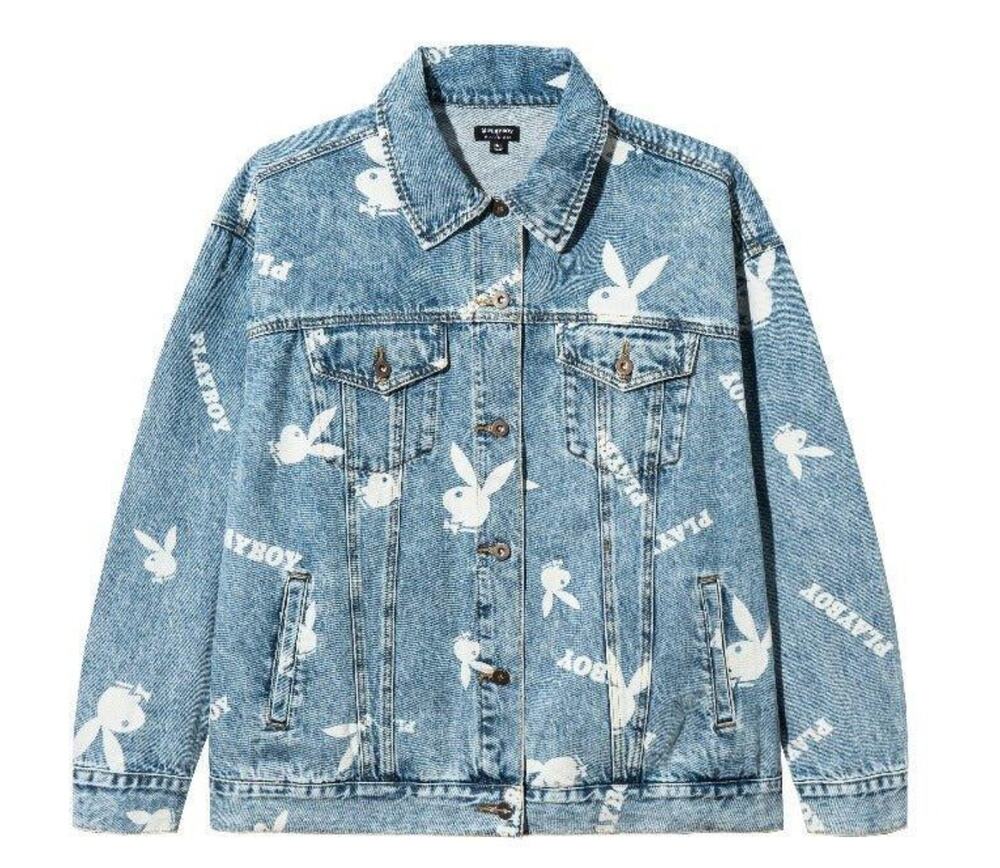 Playboy x Pacsun All Over Bunny Logo Denim Trucker Jacket Light Wash XS/S